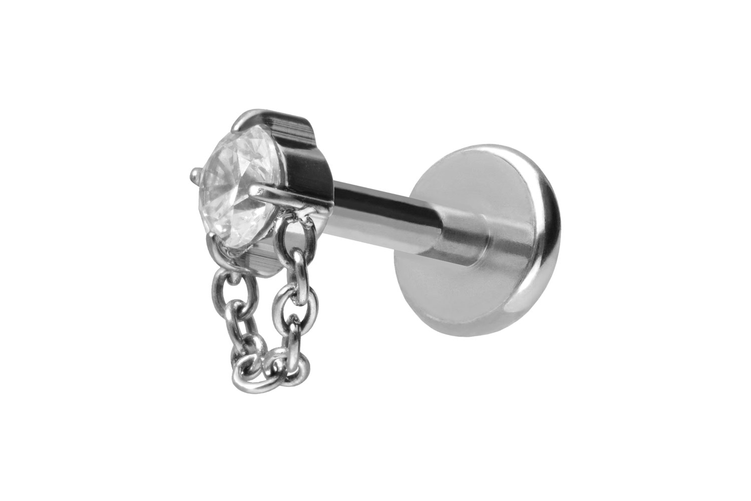 Titan Labret Piercing mit Push Fit KRISTALL + KETTE